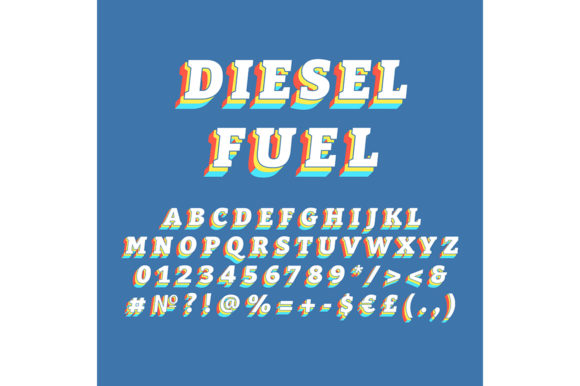 Diesel Fuel Vintage 3d Vector Alphabet: Bold Graphics for Print Templates